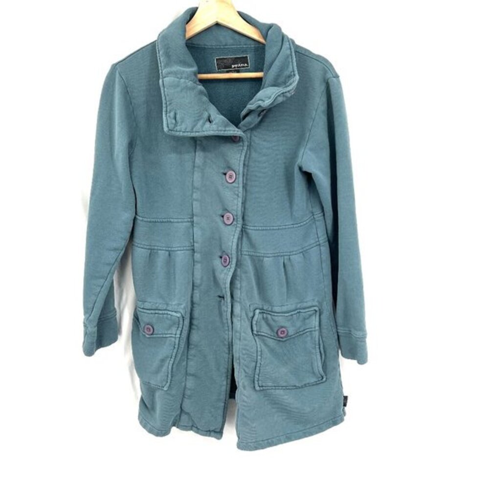 Prana sweatshirt jacket button front‎ cardigan blue pea-coat boho yoga S READ